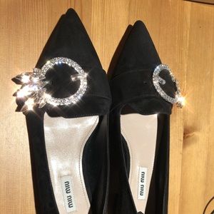 Brand new miumiu crystal buckle flat black 37.5